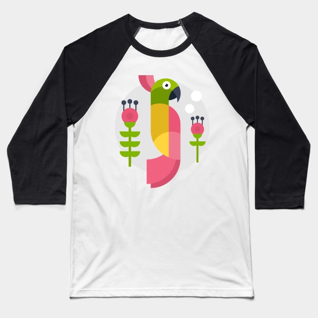 Bird and Flowers Baseball T-Shirt by Favete